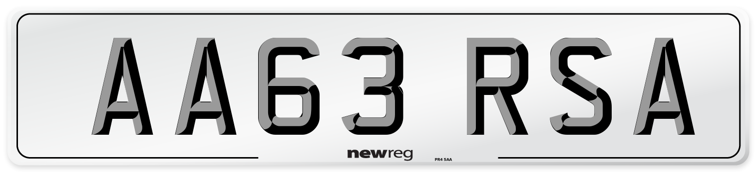 AA63 RSA Number Plate from New Reg